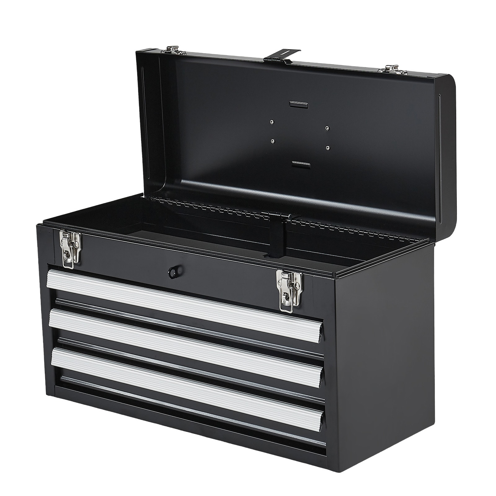 Tool Box 20.5-inch Portable Metal Tool Box With 3 Drawers Tool Organizer Black_voghion.com